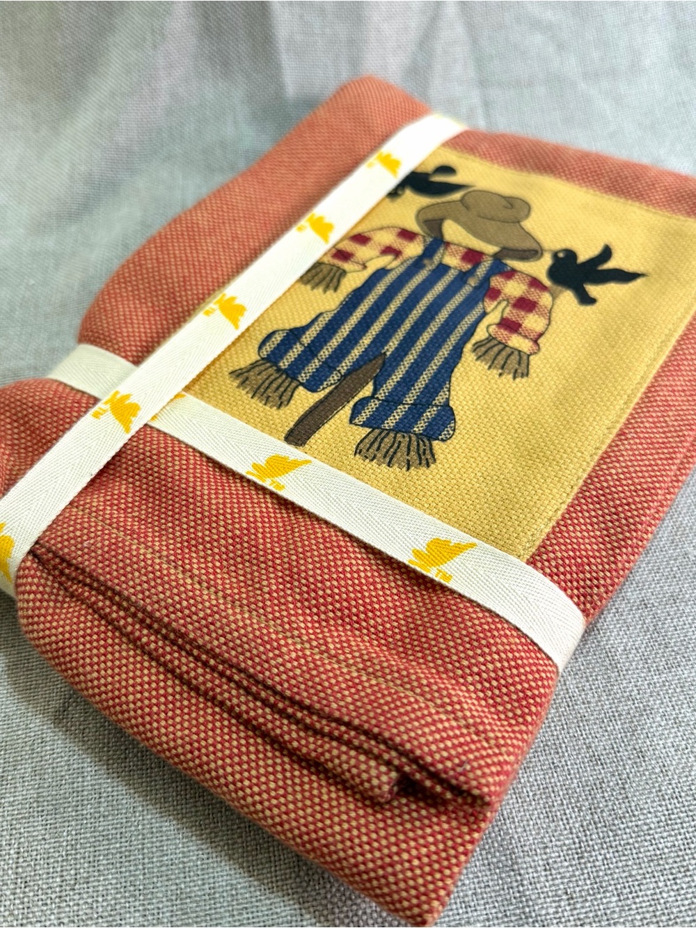 Autumn Scarecrow Print Tea Towel - Rust & Mustard